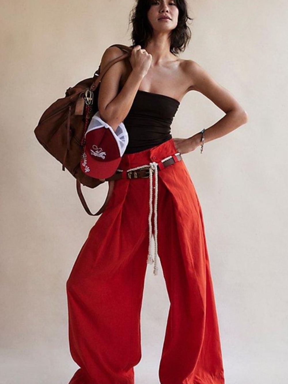Dimes Tie Trousers
NWOT
Free People
Color- Red